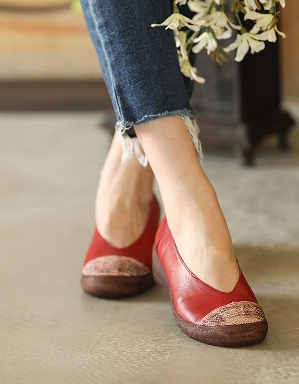 Saueskinn Retro Leather Closed Toe Flat Sko