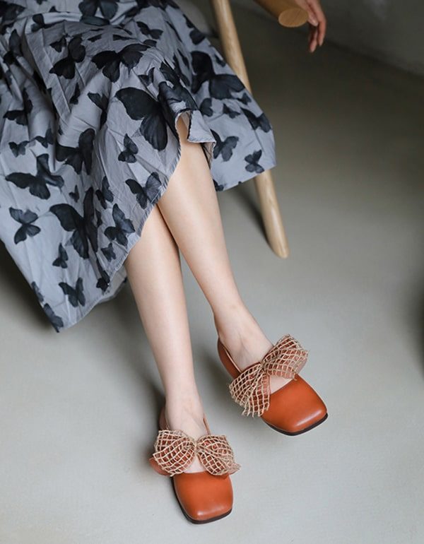 Slip-on Bowknot Dameleilighet I Skinn