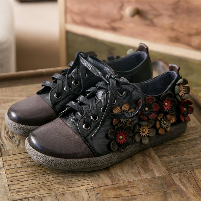 Snøring Dame Retro Flower Søte Sko
