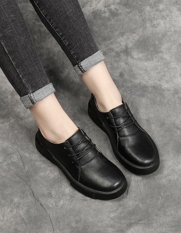 Fjærsnøre Retro Leather Flat Sko