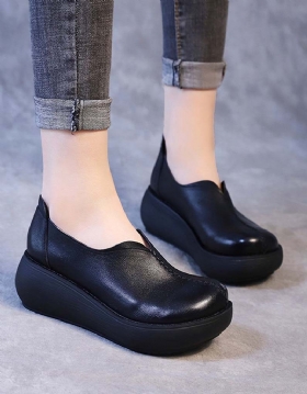 Håndlagde Retro Wedge Sko I Skinn