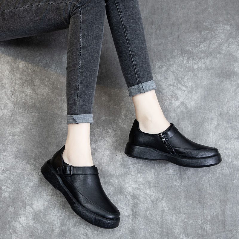 Spring Leather Casual Dame Svarte Sko