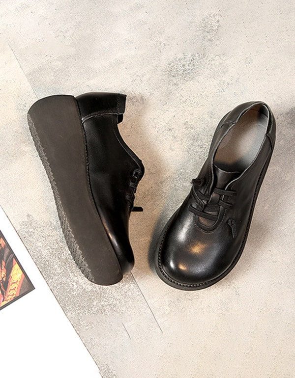 Vår Sommer Rundt Hode Dame Leather Platform Sko