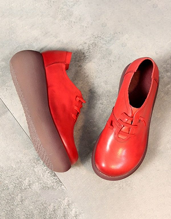 Vår Sommer Rundt Hode Dame Leather Platform Sko