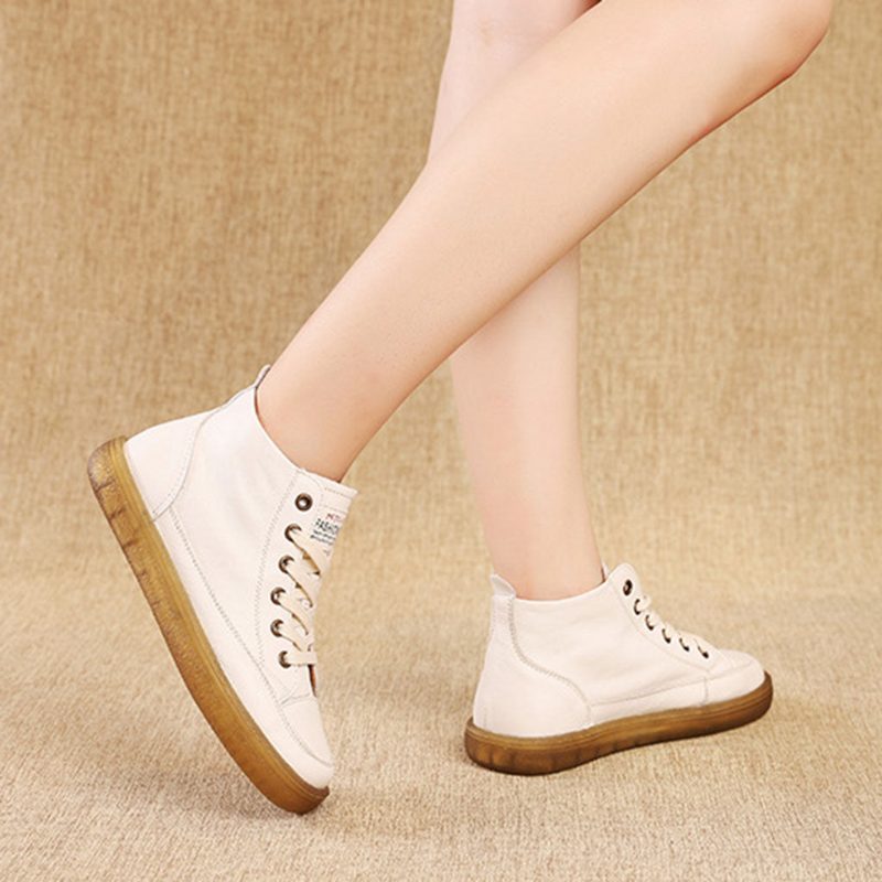 Dame Skinn Casual Ankel Sneakers Hvit | Gave Sko