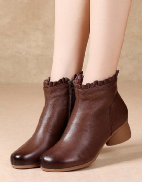 Retro Leather Dame Mote Chunky Boots