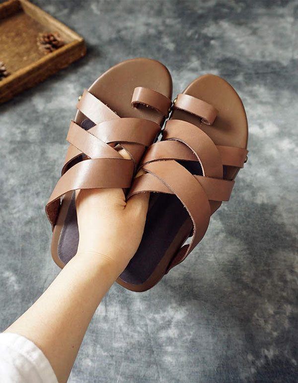 Hjemmelaget Flip-flop Sommertøfler I Skinn