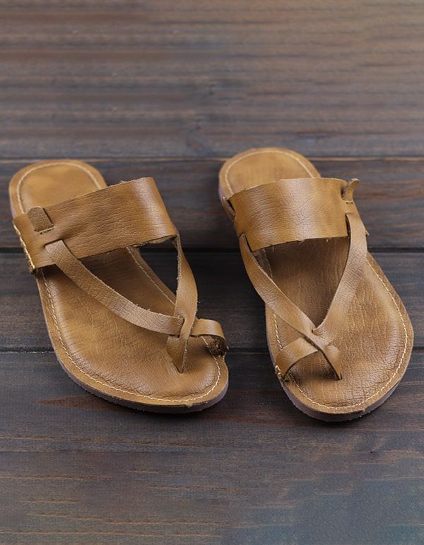Summer Leather Retro Flip-flop Flattøfler